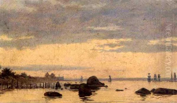 Sejlskibe I Sundet Ud For Kronborg En Aftenstund - view 1