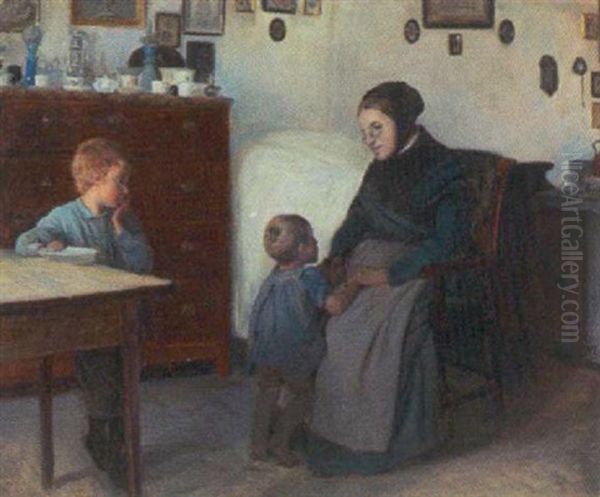 Stueinterior Med Bedstemor Og To Born - view 1