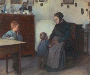 Stueinterior Med Bedstemor Og To Born