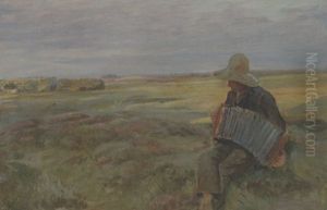 En Bondeknos Spiller Pa Harmonika I Hedelandskab (brovandene Syd For Skagen?) En Bondeknos Spiller Pa Harmonika I Hedelandskab (brovandene Syd For Skagen?)