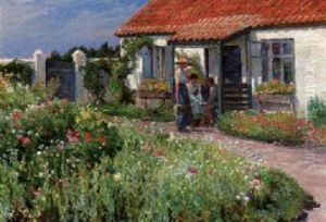 Figures Near A Cottage On A Summer's Day