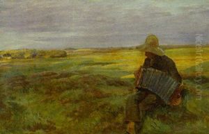 Landskab Med Harmonikaspillende Dreng Landskab Med Harmonikaspillende Dreng