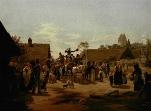 Scene I En Sjellandsk Landsby I Sommeren 1848 by Peter Julius Larsen