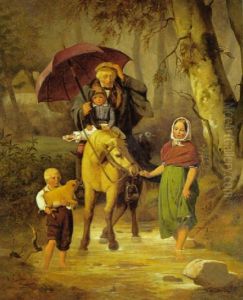 En Gammel Landsbyskolelaerer I Regnvejr by Peter Julius Larsen