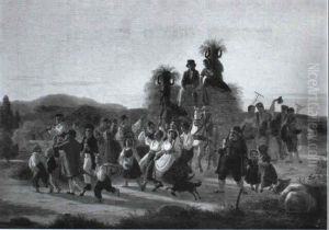 Hostscene. Det Sidste Laes Korn Fores Til Hjemmet by Peter Julius Larsen