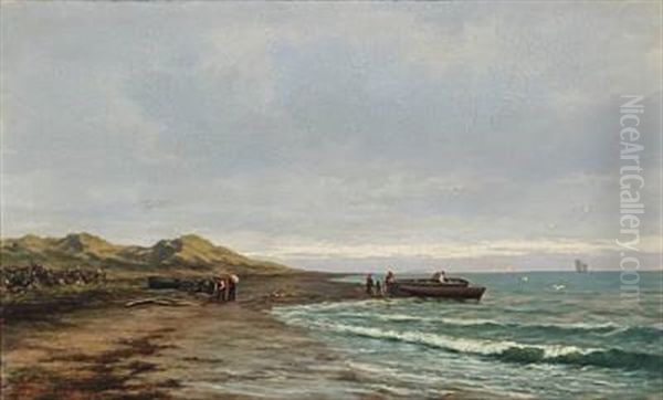 Coastal View With Boats And People On The Beach (norway?) - view 1