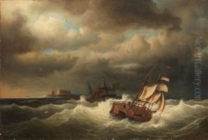 Seascape From Kalmarsund With The Castle Of Borgholm by Marcus Larsson