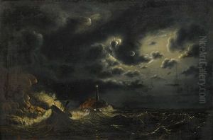 Hav I Mansken Med Fyr Och Brinnade Bat by Marcus Larsson