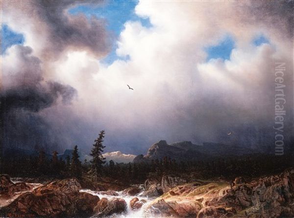 Torrent In A Landscape With A Stormy Sky - view 1