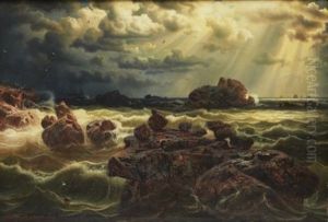 Stormigt Hav Med Fartyg Vid Horisonten Stormigt Hav Med Fartyg Vid Horisonten