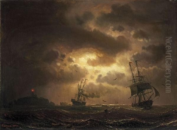 Segelschiffe Auf Nachtlicher See - view 1