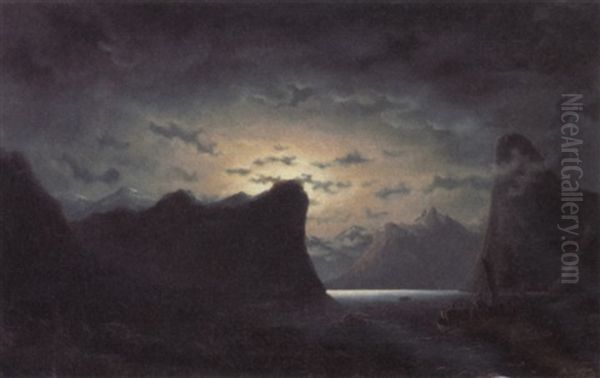 Fishing Near The Fjord By Moonlight - view 1