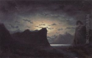 Fishing Near The Fjord By Moonlight by Marcus Larsson