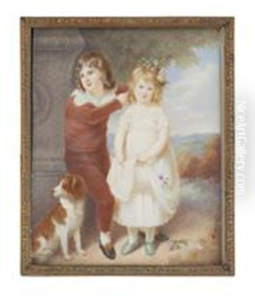 A Young Boy And Girl With A Dog - view 1