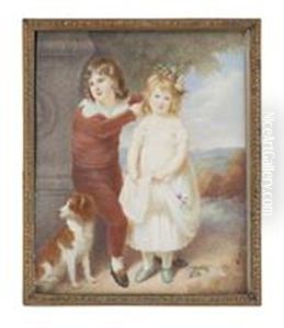 A Young Boy And Girl With A Dog by Andre Leon (Mansion) Larue