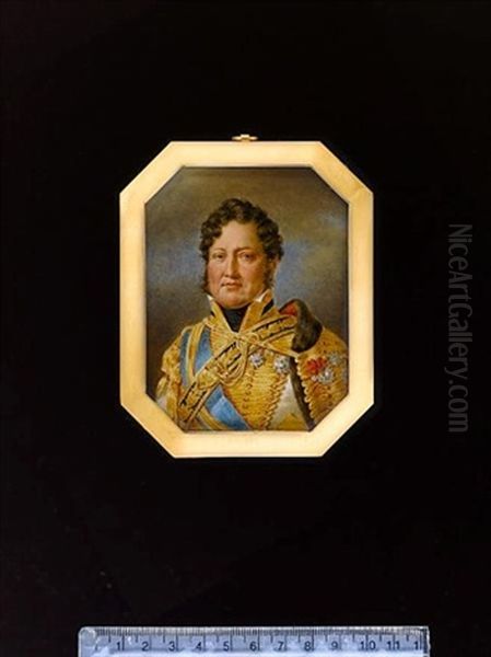 Louis-philippe, King Of The French, Wearing The Uniform Of The Colonel Of The Hussars, White Coat, Richly Decorated With Gold Braid, A Fur-trimmed Cape On His Left Shoulder - view 1