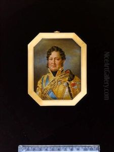 Louis-philippe, King Of The French, Wearing The Uniform Of The Colonel Of The Hussars, White Coat, Richly Decorated With Gold Braid, A Fur-trimmed Cape On His Left Shoulder