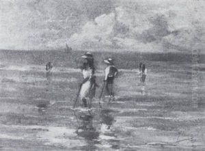 Odette Et Pierre Sur La Plage De Soulac by Maurice Larue