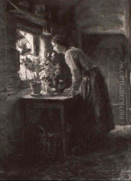 Lady In Interior With Flowers - view 1