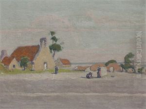 Landscape With Cottages (possibly Brittany) by Charles Augustus C. Lasar