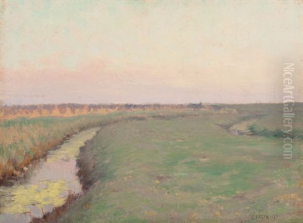 Pastoral Landscape With Canal And Distant Haystacks - view 1