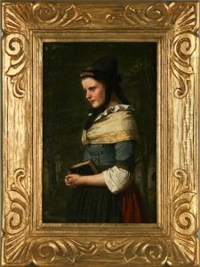 Portrait Of A Woman With A Book by Carl Johann Lasch