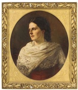 Portrait Of A Young Lady, Bust-length, In A Lace Shawl, In An Oval Mount by Carl Johann Lasch