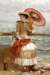 Elegante Au Bord De La Mer (+ Another; Pair) by Gustave Francois Lasellaz