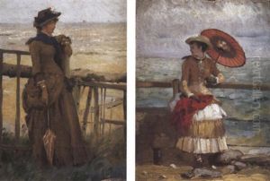 Elegante Au Bord De La Plage by Gustave Francois Lasellaz