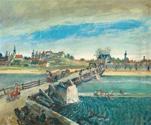 Die Brucke (motiv Bei Enns?) by Oskar Laske