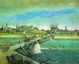 Die Brucke (motiv Bei Enns?) by Oskar Laske