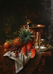 Still Life Of Champagne, Lobster And Fruit