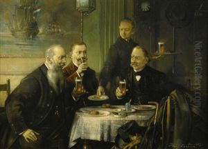 Herrenrunde Beim Mittaglichen Imbiss