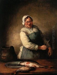 Lachende Kochin Mit Fischen