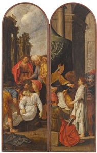 Zwei Flugel Eines Triptychons: Linker Flugel: Die Grablegung Des Heiligen Stephanus (recto)