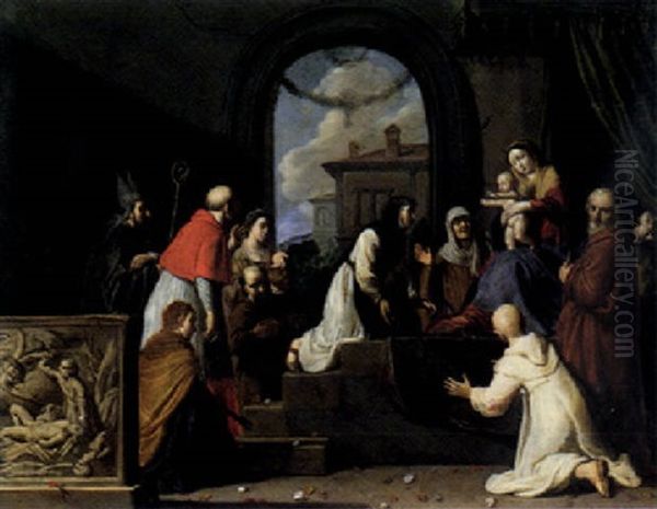 The Holy Family With A Donor, Receiving Saints Including Catherine Of Siena, Blaise, Francis Of Assisi, Carlo Borromeo And Apollonia - view 1