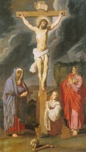 Christ On The Cross With The Virgin Mary, Saint John And Saint Mary Magdalen by Pieter Lastman