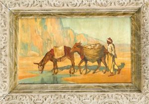 Araber Mit Maultieren An Der Tranke by Aleksander Laszenko