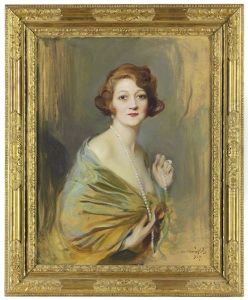 Portrait Of Edith Dresselhuys (later Lady Kemsley), Half-length, In A Blue-grey Dress, With A Strand Of Pearls
