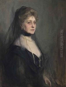 Duchess Of Argyll, Nee Princess Louise Caroline Alberta Of Great Britain, 1915, Seated Half-length To The Right, Wearing A Black Dress, With A Black Veil Pinned To The Back Of Her Head, Holding A Book In Her Right Hand On Her Lap by Philip Alexius De Laszlo