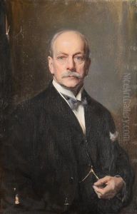 Sir Frederick George Painter, Half Length Wearing A Black Suit And Holding A Pocket Watch