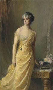 Lady Ludlow, Nee Alice Sedgwick Mankiewicz (previously Lady Wernher), Standing, Three-quarter-length, In A Yellow Evening Dress