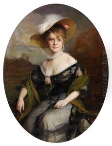 Portrait De Femme Au Corsage Pique D'une Rose Et Au Chapeau A Plumes