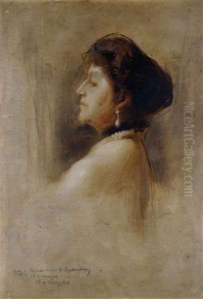 Theresa Vane-tempest-stewart, 6th Marchioness Of Londonderry Head-and-shoulders, In Profile To The Left, Wearing A Black Choker And Row Of Pearls - view 1