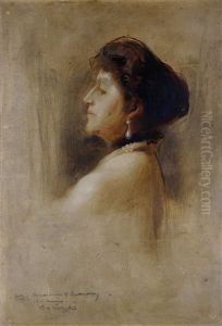 Theresa Vane-tempest-stewart, 6th Marchioness Of Londonderry Head-and-shoulders, In Profile To The Left, Wearing A Black Choker And Row Of Pearls