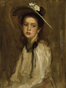 Portrait Of A Young Girl In Hat With Green And White Corsage by Philip Alexius De Laszlo