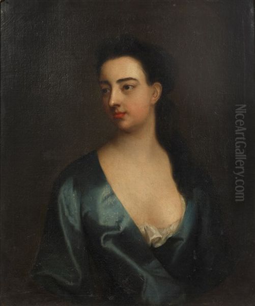 Portrait Of A Lady, Bust-length, In A Blue Dress, Within A Painted Oval - view 1
