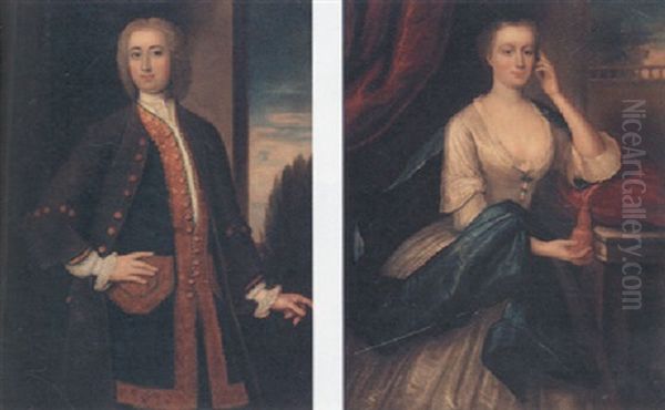 Portrait Of A Gentleman, In A Blue Undercoat Trimmed With Gold And Green Coat - view 1