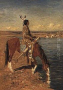 Indian On Horseback In A Desert Landscape
