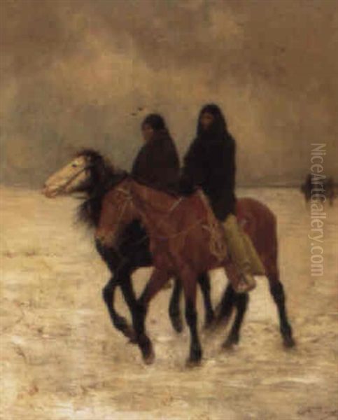 Indians On Horseback In A Winter Landscape - view 1